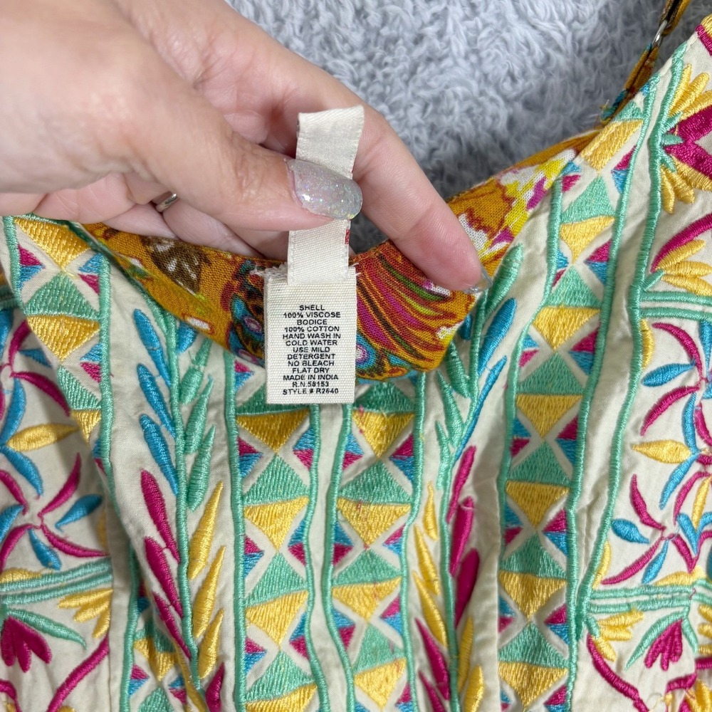 RAGA Anthro Feathers Of Paradise Parkland Maxi Dress Size M Floral Embroidered - Picture 7 of 8